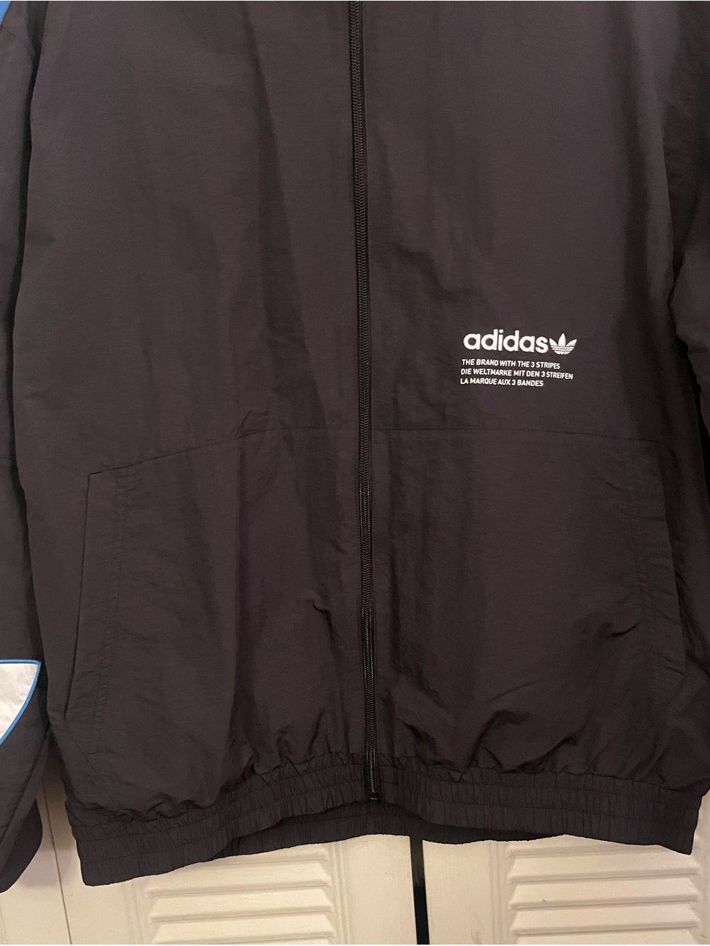 adidas Black Windbreaker full zip Jacket with Blue and Red Accents size medium - Picture 2 of 8